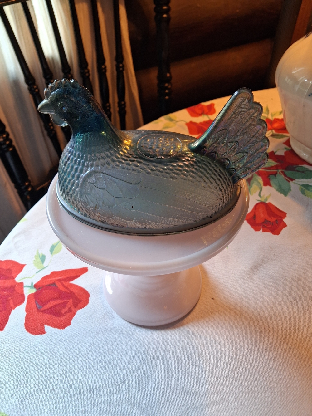 Indiana Glass Iridescent Blue Hen on Nest Top Only